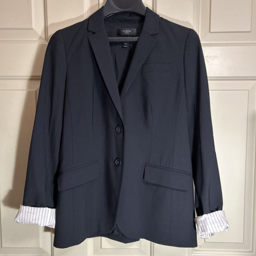 J.Crew 1035 Tollegno 1900 Two Button Black Blazer in Bi-Stretch Wool Italy 6T